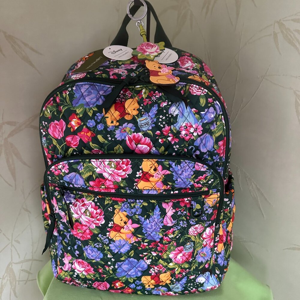 VERA BRADLEY DISNEY BANCROFT BACKPACK + BAG CHARM:NWT WINNIE THE POOH SPRINGTIME